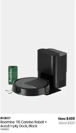 Myer IROBOT Roomba 115 Combo Robot + AutoEmpty Dock, Black offer