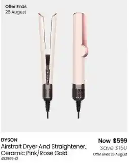 Myer Dyson Airstrait Dryer And Straightener, Ceramic Pink/Rose Gold offer