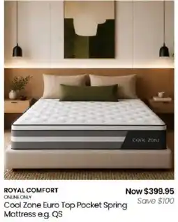 Myer Royal Comfort Cool Zone Euro Top Pocket Spring Mattress e.g. QS offer