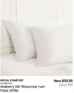 Myer Royal Comfort Mulberry Silk Pillowcase Twin Pack, White offer