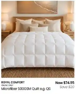 Myer Royal Comfort Microfiber 500GSM Quilt e.g. QS offer