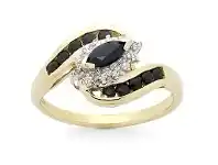 Bevilles Jewellery Marquise Shape Sapphire Ring with Diamonds in 9ct Yellow Gold - L offer