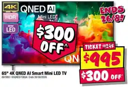 JB Hi-Fi 65" 4K QNED AI Smart Mini LED TV offer