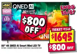 JB Hi-Fi 85" 4K QNED AI Smart Mini LED TV offer