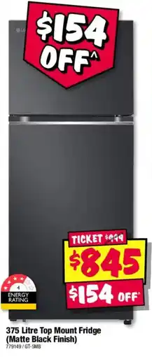 JB Hi-Fi LG 375 Litre Top Mount Fridge (Matte Black Finish) offer