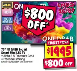JB Hi-Fi 75" 4K QNED Evo AI Smart Mini LED TV offer