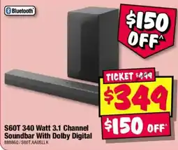 JB Hi-Fi S60T 340 Watt 3.1 Channel Soundbar With Dolby Digital offer