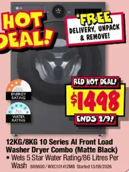 JB Hi-Fi LG 12KG/8KG 10 Series AI Front Load Washer Dryer Combo (Matte Black) offer