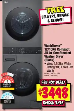 JB Hi-Fi WashTower™ 12/10KG Compact All-In-One Stacked Washer Dryer (Black) offer