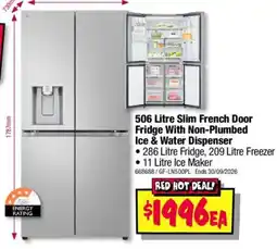 JB Hi-Fi LG 506 Litre Slim French Door Fridge With Non-Plumbed Ice & Water Dispenser offer