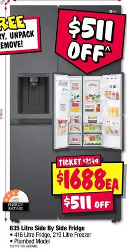 JB Hi-Fi LG 635 Litre Side By Side Fridge offer