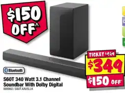 JB Hi-Fi S60T 340 Watt 3.1 Channel Soundbar With Dolby Digital offer