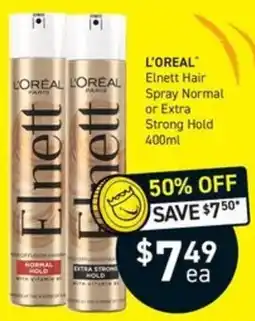 Chemist King L'Oréal Elnett Hair Spray Normal or Extra Strong Hold offer