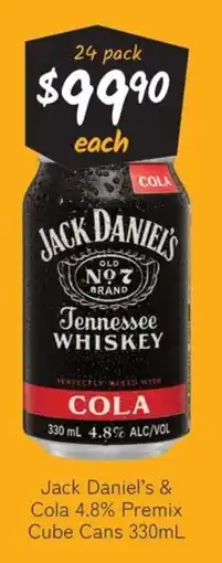 Cellarbrations Jack Daniel's & Cola Premix Cube Cans offer