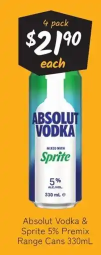 Cellarbrations Absolut Vodka & Sprite 5% Premix offer