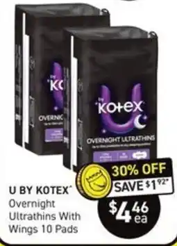 Chemist King U by Kotex Overnight Ultrathins With Wings offer