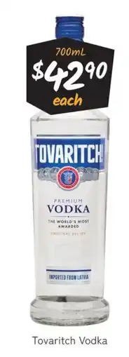 Cellarbrations Tovaritch Vodka offer