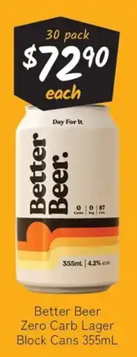 Cellarbrations Better Beer Zero Carb Lager Block Cans offer