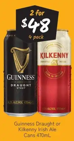Cellarbrations Guinness Draught or Kilkenny Irish Ale Cans offer