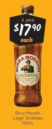 Cellarbrations Birra Moretti Lager Stubbies offer
