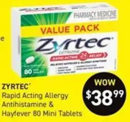 Chemist King Zyrtec Rapid Acting Allergy Antihistamine & Hayfever 80 Mini Tablets offer