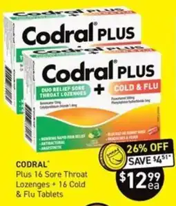 Chemist King Codral Plus Duo Relief Sore Throat Lozenges + Cold & Flu offer