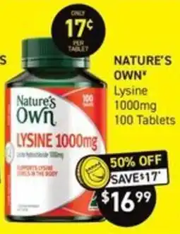 Chemist King Nature's Own Lysine 1000mg offer
