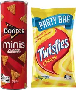 IGA Tasty Mix Party Bags 125-270g or Doritos Minis Canister 120g Selected Varieties offer