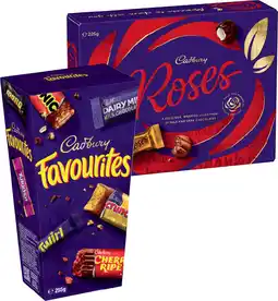 IGA Cadbury Favourites 264-265g or Roses 225g Selected Varieties offer