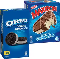 IGA Peters Maxibon or Oreo Cookie Sandwich 4 Pack Selected Varieties offer