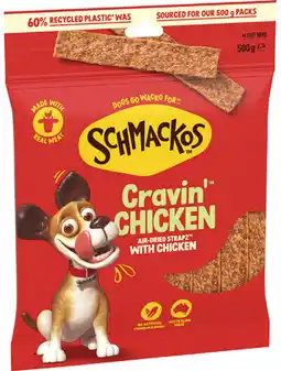 IGA Schmackos Strapz or Stix Dog Treats 500g Selected Varieties offer