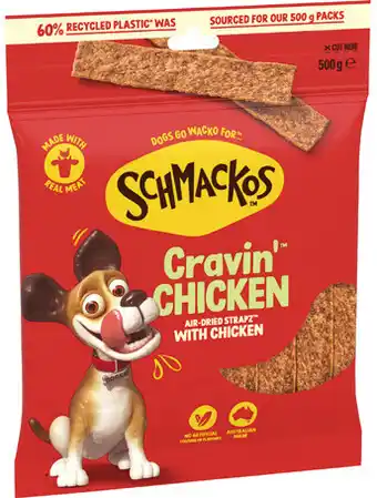 IGA Schmackos Strapz or Stix Dog Treats 500g Selected Varieties offer
