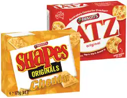 IGA Arnott’s Shapes 130‑190g, Jatz or Savoy 225g Selected Varieties offer