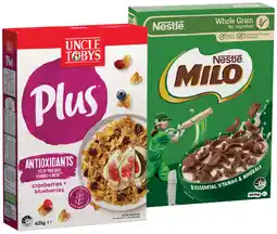 IGA Nestlé Milo Cereal 330‑350g or Uncle Tobys Plus Cereal 410‑435g Selected Varieties offer