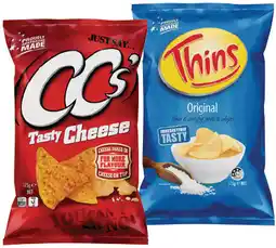 IGA CC’s Corn Chips, Thins Chips or The Natural Chip Co. Chips 150-175g Selected Varieties offer
