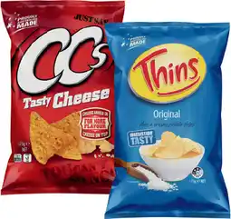 IGA CC’s Corn Chips ,Thins Chips or The Natural Chip Co. 175g Selected Varieties offer