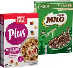IGA Uncle Tobys Plus Cereal 410-435g or Nestlé Milo Cereal 350g Selected Varieties offer
