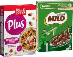 IGA Uncle Tobys Plus Cereal 410‑435g or Nestlé Milo Cereal 330‑350g Selected Varieties offer