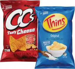 IGA CC’s Corn Chips, The Natural Chip Co. 175g or Thins Chips 150-175g Selected Varieties offer