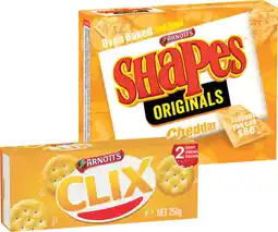 IGA Arnott’s Shapes 120‑190g, Clix 250g or Jatz 225g Selected Varieties offer