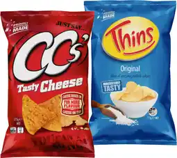 IGA CC’s Corn Chips 175g, Thins Chips 150-175g or The Natural Chip Co. Chips 175g Selected Varieties offer