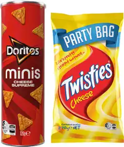 IGA Twisties or Cheetos Party Bag 150‑270g or Doritos Mini Canister 120g Selected Varieties offer