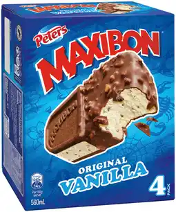 IGA Peters Maxibon or Oreo Ice Cream 4 Pack Selected Varieties offer
