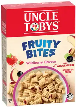 IGA Uncle Tobys Wildberry Flavour Fruity Bites 500g or Nesquik Cereal 310g offer