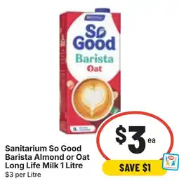 Ritchies Sanitarium So Good Barista Almond or Oat Long Life Milk offer