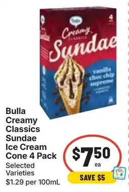 Ritchies Bulla Creamy Classics Sundae Ice Cream Cone offer
