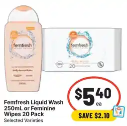 Ritchies Femfresh Liquid Wash or Feminine Wipes offer