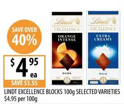 Supabarn Lindt Excellence Blocks 100g Selected Varieties offer