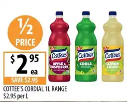 Supabarn Cottée's Cordial 1L Range offer