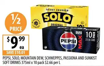 Pepsi Solo Mountain Dew Schweppes Passiona and Sunkist Soft Drinks